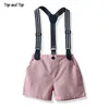 Top and Summer Kids Baby Boy Formal Suit Short Sleeve with Shirt+Suspender Pants Casual Clothes Outfit Gentleman Set 2PCS 220507