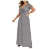 Plus Size Klänningar Dam Sommar Dammode Solid Kortärmad Spets Ankellång V-ringad Festklänning Vestidos Mujer