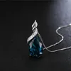 Femmes bijoux romantique bleu goutte d'eau zircon diamant pendentif plaqué or blanc collier style européen et américain clavicule chaîne filles cadeau de fête de mariage