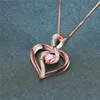 Pendant Necklaces Cute Female Pink Crystal Necklace Small Rose Gold Heart Chain For Women Trendy White Opal Wedding NecklacePendant