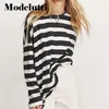 Modelutti SS England Street Vintage gestreift Oneck Baumwolle Boyfriend Oversize Loose Hoodie Sweatshirt Pullover Tops 220816
