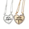 Best Friends Heart Pendent Necklaces For 2 Inlay Crystal 18K Gold Silver Plated Coupld Friendship Necklace Nice Jewelry Gift Wholesale Factory Price