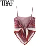 TRAF Dames Sexy Mode Gedrukt Backless Boog Tie Camis Tank Vintage Spaghetti Strap Zomer Vrouwelijke Shirts Chique Tops 220325