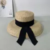 Womens Summer Big Soft Top Straw With Black and White Ribbon Lace Tie M Wide Brim Sun UV Protection Beach Hat Cap 220526