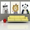 Toile d'animal mignon poire Lion Panda, 3 panneaux, peinture pour chambres d'enfants, affiche d'art mural pour décoration de maison
