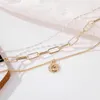 Pendant Necklaces Punk Multilayer Thick Chain Necklace Simulated Pearl Choker For Women Statement Coin Collares JewelryPendant Godl22