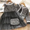 Menoea Girls Princess Clothes Suits Winter Style Kids Party Elegant Toddler Outfit Children Woolen Clothing Set 2 7YS 220620
