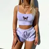 Women's Tracksuits Women Two Pieces Suit Velvet Crop Embroidery Cami Top And Drawstring Shorts Sport 2022