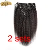 Natural Color Kinky Straight Clip In Hair Extensions Human Hair Coarse Yaki Full Head Mongolian 8pcs/set