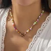 Girocolli KunJoe Bohemian colorato piccolo seme bianco imitazione perla collane di perline forma di fiore chiusura catena al collo per donna uomo gioielli girocollo