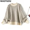 Mastgou ￶verdimensionerade lyxiga kashmirkvinnor Pullover Tr￶ja tjock varm stickad jumper Top Winter Houndstooth Wool Liades tr￶ja 220815