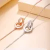 Diamond Pendant Double Ring Interlocking Luxury Jewelry Rose Gold S925 Silver CollarBone Jumper Chain Fashion Simple Necklace Birthday Present for Women