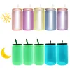 Sublimation 16oz Mason Glass Cup UV Color Change Tumbler Mug Frosted Beverage Beer Mug Glow In Dark With Bamboo Straws Lid SN4516