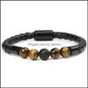 Charm Bracelets Jewelry Fashion Volcanic Rock Beaded For Men Women Natural Stone Tiger Eye Braided Leather Dhapy