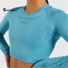 Chrleisure Sports Sports Set Mulheres Hollow Yoga Gym Workout Roupas de Manga Longa Fitness Crop Top Hip Lift Lifgings 220330