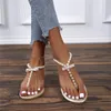 Flip Flops Summer Fashion Flip Flops String Bead Sandals Women Women Summer Pearl Smarle Square Toe T-Strap 220516