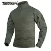 Tacvasen Askeri Saldırı T-Shirt Erkek Uzun Kollu Mürettebat Yaka Airsoft Taktik T-Shirt Elastik Avcılık Çekim Tees M-5XL 220408 Tops