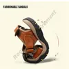 Large size sandals men 2022 summer new breathable toe sandal outdoor leisure Casual beach shoes Head layer cowhide Grey Fog 001