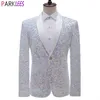 Blazer de smoking à paillettes blanches brillantes pour hommes, col châle, robe à un bouton, veste de costume pour hommes, vêtements de scène pour fête de mariage, 220527