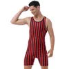 One-Piece Suits Men Gymnastics Striped Wrestling Singlet Bodysuit Weight Lifting Stretchy Leotard Workout Fitness Outfits Athletic JumpsuitO