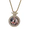 Nuova collana con ciondolo con foto rotonda con corona personalizzata, collane con ciondolo moda fai-da-te, rame intarsiato in oro argento con zirconi