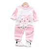 Coral Velvet Children Pajamas Autumn And Winter Clothes Flannel Thickening Boy Girls Home Clothes Set Cat Animal Printing Clothing Sets 21yq H1