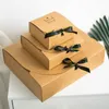 Present Wrap Kraft PaEPR Baking Cookies Box med Ribbon Packaging Party Buscuit Födelsedag ogräs Suppliesgift