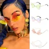 Güneş gözlüğü 1pc moda yusufçuk benzersiz tasarım rimless dalga gözlük lüks trend dar güneş gözlükleri kadınlar için