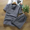 LINEN KORT SLEEVED T -skjorta Shorts 2st Män Bomull Causal Suit For Man Summer Spring Autumn 220621