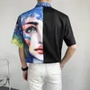 メンズカジュアルシャツメンズハイエンドペインティングデジタル印刷メンズシャツ夏韓国スタイル半袖男性ブルサYカミザ