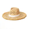 Zomer handgemaakte raffia strohoeden voor vrouwen 12 cm breed rand Temperament Ribbon Beach Zon Cap Panama UV Protection Jazz Hat