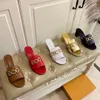 Calfskin Ladies Mid Heel Slippers Luxury Designer Fashion Summer Chunky Heel Sandals With Box Size 35-44