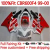 Wtryskowe korpus formy do Honda CBR 600 F4 FS CC 600F4 600CC 1999-2000 Bodywork 136NO.82 100% dopasowanie CBR600F4 CBR600 F4 99 00 CBR600FS 1999 2000 Zestaw OEM Fairing White Czerwony