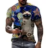 Urban Street Style 3D Impressão de grandes dimensões masculinas de masculino verão o pescoço de manga curta Casual Casual Stitching Men Tops soltos 220607