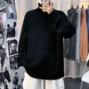 White Sweater Men Turtleneck Men Long Sleeves Cable Knitted Sweater Korean Fashion Streetwear Sweaters Men Sweaters L220801