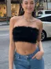 Fur Pink Crop Top Sexy Corset Negro Strapless Tank Summer Sin mangas Backless Off Shoulder Chaleco Cami Mujer Ropa 220318