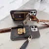 مصمم حالات الهاتف الخليوي لـ iPhone13Promax 13Pro iPhone12 12Pro iPhone11Promax Leather Leather Handbag Card Card Cover Classic Lock Lock with Lanyard