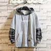 Wetailor Black Patchwork Hoodies 가을 봄 남자 스웨트 셔츠 힙합 펑크 스트리트웨어 캐주얼 풀오버 격자 무늬 후드 220815