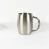 Beer Mug Coffee Tumbler 400ml 14oz 18/8 Stainless Steel Belly Camping Tea Cup 2 Walls No Vacuum Water Insulated Glass Optional Lid