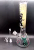 Narghilè Bong in vetro da 14 pollici con bei modelli di pittura a mano Oil Dab Rigs Tubi di fumo
