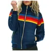 스트라이프 레인보우 프린트 얇은 후드 자켓 여성 겨울 코튼 파카 플러스 사이즈 코트