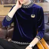 Men's T-Shirts Royal Blue Velour T Shirts For Mens Retro Luxury Winter Tops Warm Elegant Designer Clothes Blackish Green Unusual ProductsMen