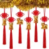 Objetos decorativos Estatuetas 8 Peças Chinês Nó Decoração Ano de Golden of Tiger Lucky Charms Vermelho Pendurado Feng Shui Decor