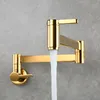Kitchen Faucets Pot Filler Tap Wall Mounted Foldable Faucet Single Cold Hole Sink Rotate Folding Spout Brushed Gold BrassKitchen