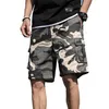 Summer Mens Outdoor Camouflage Cargo Pocket Cotton Casual Half Pants Mid midja Drawstring Loose Shorts Bib Overallar 7xl 220623