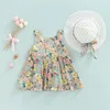 Girl's Dresses Cute Girls Dress With Bucket Hat Floral Print Sleeveless Big Hem Skirt Bow Knot Decor Fashion Summer A-Line DressesGirl's