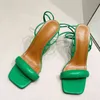 Sandels yeni ayak bileği kayış yeşil kadınlar sandalet yaz moda garip şeffaf yüksek topuklu seksi açık ayak parti ayakkabıları 35 42 220303