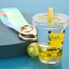 Cartoon Acryl Öl Flüssigkeit Treibsand Schlüsselbund Animation Milch Tee Tasse Schwimmenden Schlüssel Ring Kette Riemen Puppe Tasche Anhänger