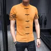 Männer T-Shirts Stricken Pullover Chinesischen Stil Taste Hülse Seite Jacquard Weben Mann Selbst-anbau Kurze Camisetas HombreMen's Mild22