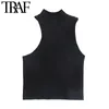 TRAF女性のセクシーなファッションアシンメトリーフィットニットタンクトップスヴィンテージハイネックノースリーブ女性キャミスMujer 220325